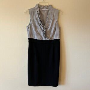 New York and Company Sleeveless Black & White Knee Length Dress w/ V Neck Front
